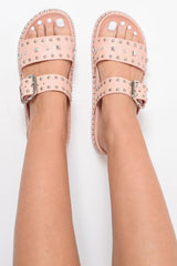 Pink Embellished Buckle Sandals - Evian-Sliders