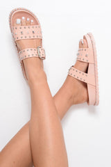 Pink Embellished Buckle Sandals - Evian-Sliders