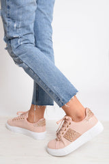 Pink Embellished Stud Platform Trainers - Aariel-Trainers