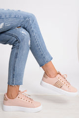 Pink Embellished Stud Platform Trainers - Aariel-Trainers