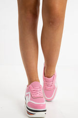 Pink Extreme Platform Glitter Lace Up Trainers - Myleigh-Trainers