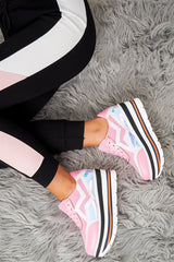 Pink Extreme Platform Glitter Lace Up Trainers - Myleigh-Trainers