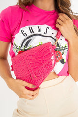Pink Faux Croc Saddle Bag - Stevi-Bags