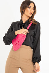 Pink Faux Croc Saddle Bag - Stevi-Bags