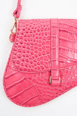 Pink Faux Croc Saddle Bag - Stevi-Bags