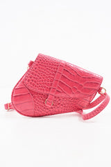 Pink Faux Croc Saddle Bag - Stevi-Bags