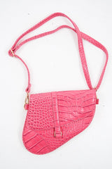 Pink Faux Croc Saddle Bag - Stevi-Bags