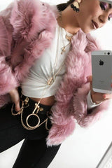 Pink Faux Fur Jacket - Estelle-Faux Fur