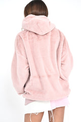 Pink Faux Fur Pocket Front Hoodie - Madi-Hoodies