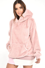 Pink Faux Fur Pocket Front Hoodie - Madi-Hoodies