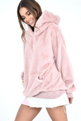 Pink Faux Fur Pocket Front Hoodie - Madi-Hoodies