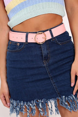 Pink Faux Lather Gold Buckle Belt - Emil-Belts