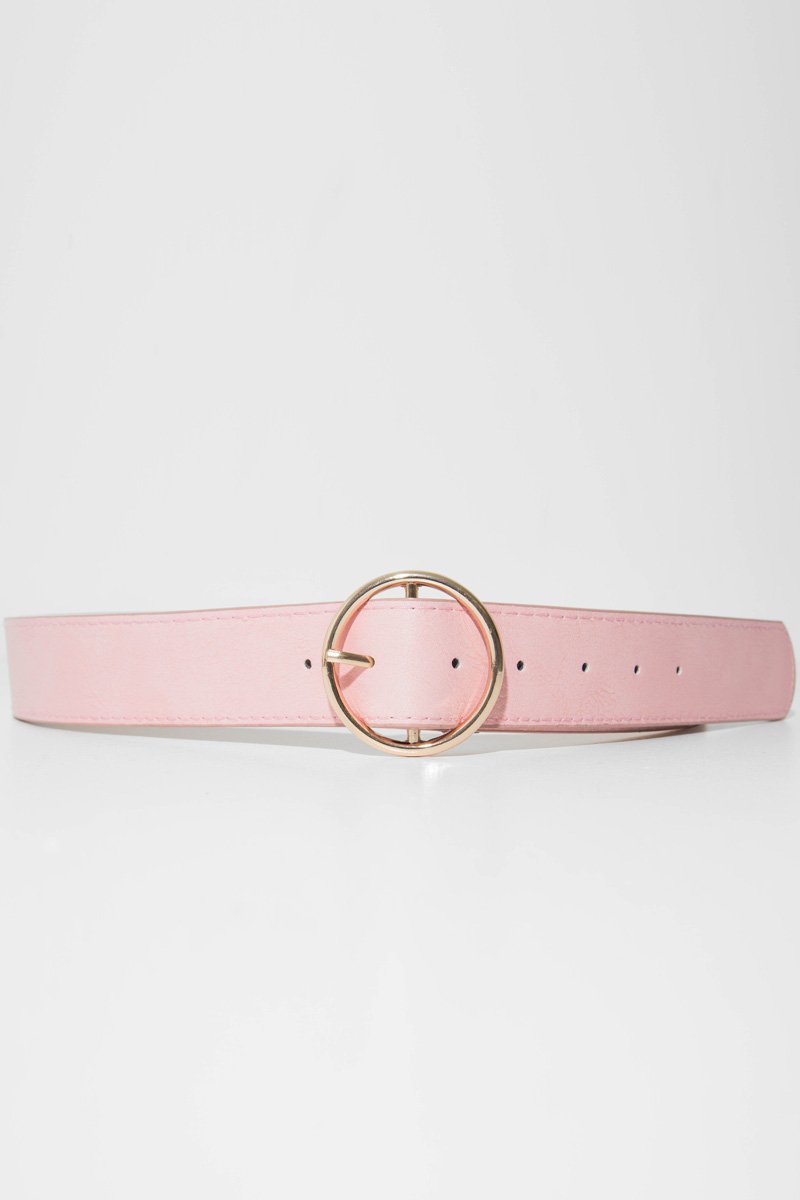 Pink Faux Lather Gold Buckle Belt - Emil-Belts