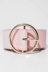 Pink Faux Lather Gold Buckle Belt - Emil-Belts