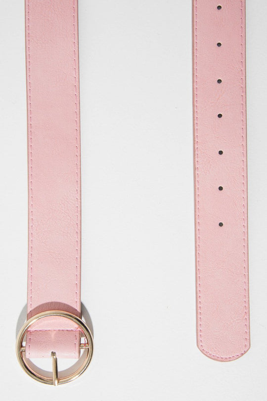 Pink Faux Lather Gold Buckle Belt - Emil