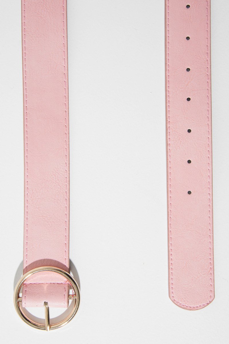 Pink Faux Lather Gold Buckle Belt - Emil-Belts