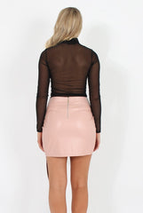 Pink Faux Leather Asymmetric Skirt - Elana-Skirts