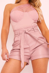Pink Faux Leather Belted Shorts - Riyanna-Shorts