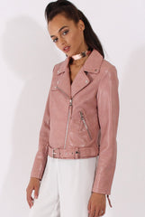 Pink Faux Leather Biker Jacket - Dallas-Jackets