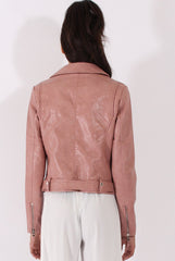 Pink Faux Leather Biker Jacket - Dallas-Jackets