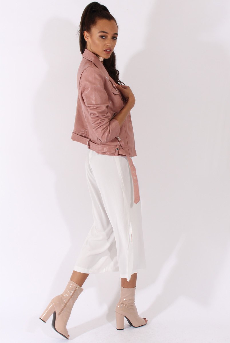 Pink Faux Leather Biker Jacket - Dallas-Jackets