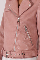 Pink Faux Leather Biker Jacket - Dallas-Jackets