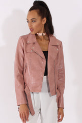Pink Faux Leather Biker Jacket - Dallas-Jackets