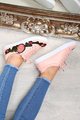 Pink Faux Leather Floral Trainers - Kory-Trainers