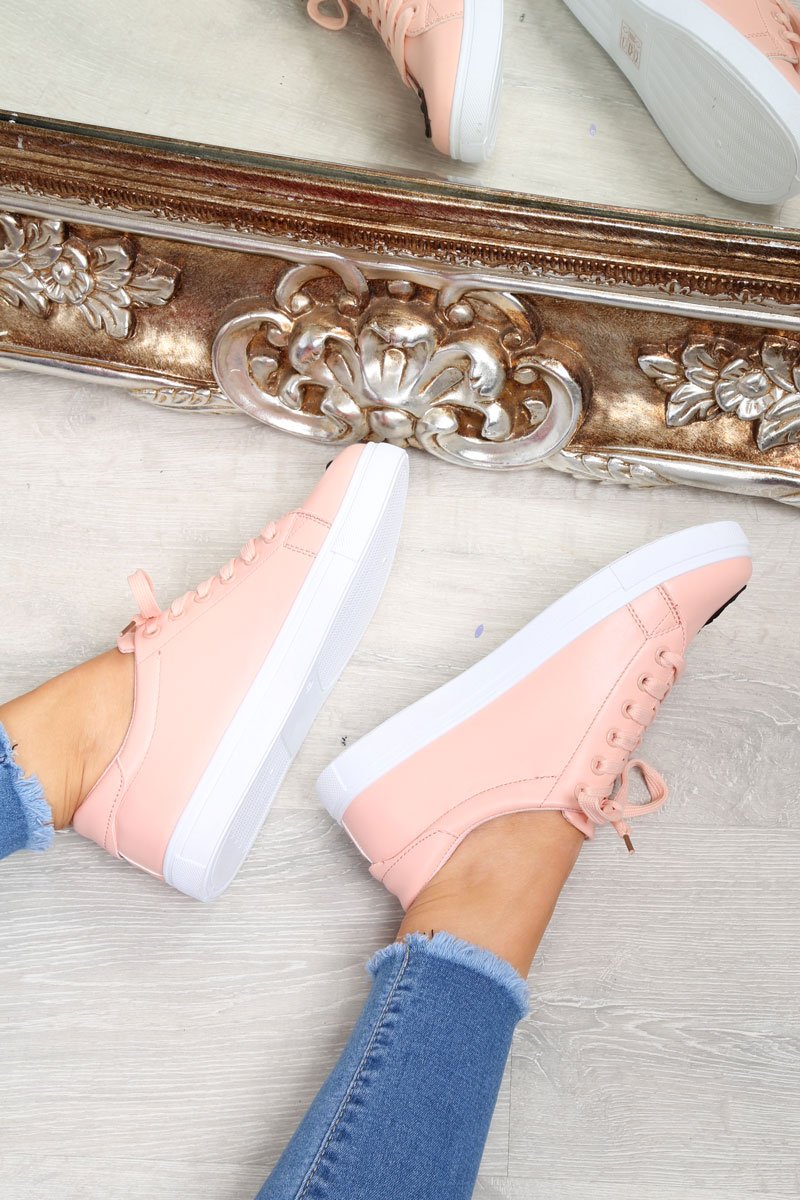 Pink Faux Leather Floral Trainers - Kory-Trainers