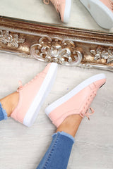 Pink Faux Leather Floral Trainers - Kory-Trainers