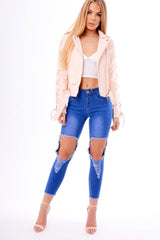 Pink Faux Leather Lace Up Biker Jacket - Maisy-Jackets