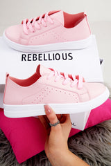 Pink Faux Leather Lace Up Trainer - Laken-Trainers
