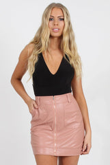Pink Faux Leather Mini Skirt - Paige-Skirts