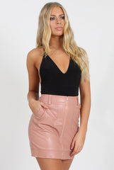 Pink Faux Leather Mini Skirt - Paige-Skirts