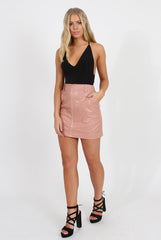 Pink Faux Leather Mini Skirt - Paige-Skirts