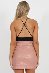 Pink Faux Leather Mini Skirt - Paige-Skirts