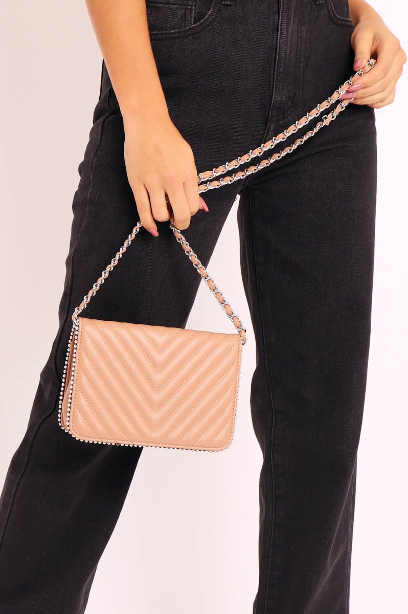 Pink Faux Leather Stud Trim Bag - Elexis-Bags