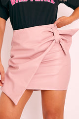 Pink Faux Leather Wrap Detail Mini Skirt - Carah-Skirts