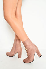 Pink Faux Suede Button Detail Ankle Boots - Hadlyn-Boots