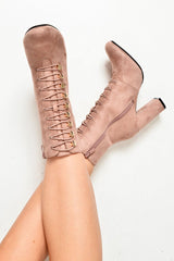 Pink Faux Suede Button Detail Ankle Boots - Hadlyn-Boots