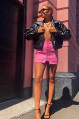 Pink Faux Suede Lace Up Mini Skirt - Evelise-Skirts