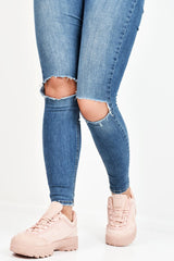 Pink Faux Suede Lace Up Sole Detail Trainers - Aviana-Trainers