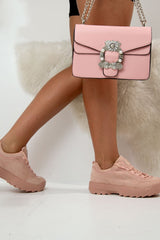 Pink Faux Suede Lace Up Sole Detail Trainers - Aviana-Trainers