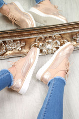 Pink Faux Suede Lace Up Wedged Brogue Trainers - Tonya-Trainers