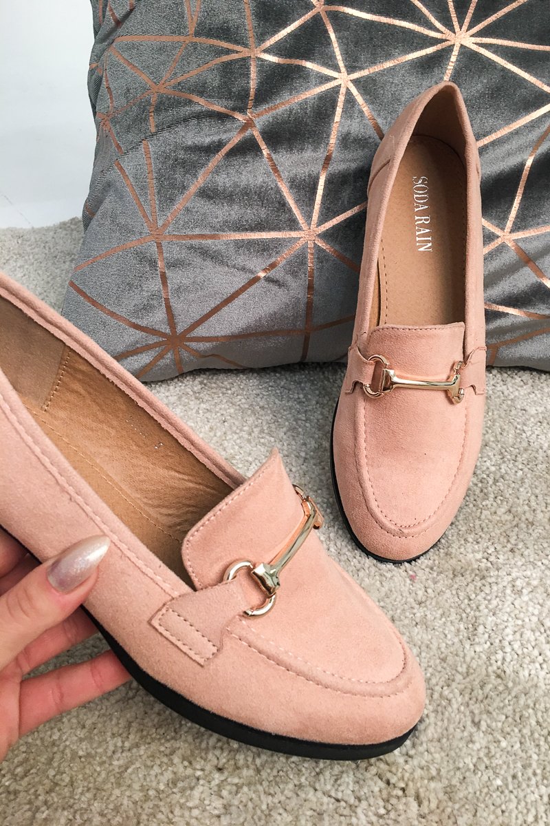 Pink Faux Suede Metal Hardware Front Loafers - Michelle-Flats