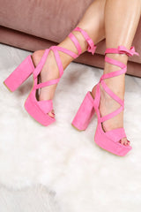 Pink Faux Suede Platform Lace Up Heels - Maely-Heels
