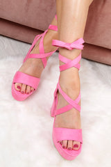 Pink Faux Suede Platform Lace Up Heels - Maely-Heels