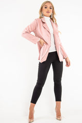 Pink Faux Suede Polka Dot Detail Blazer - Noelie-Blazers