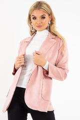 Pink Faux Suede Polka Dot Detail Blazer - Noelie-Blazers