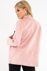 Pink Faux Suede Polka Dot Detail Blazer - Noelie-Blazers